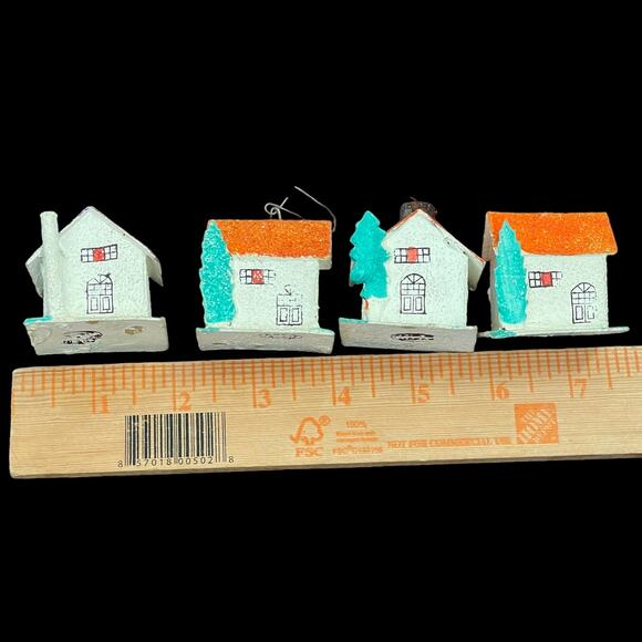 Putz Sugar House Japan Cardboard Glitter House Small Ornament Lot of 4 Vtg READ - Picture 1 of 16